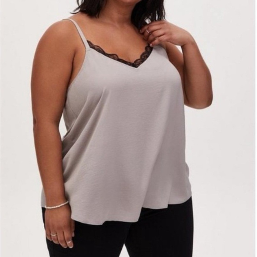 Torrid Sophie Ash‎ Silver Satin Black Lace Cami Tank Top Sz 0/L/12 NWT Office